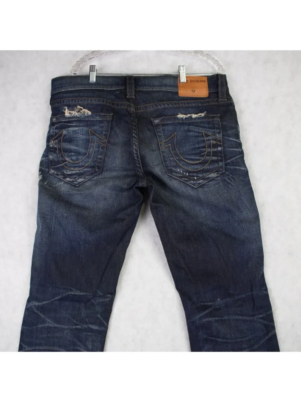True Religion Mens Ricky Relaxed Straight Distressed Blue Denim Jeans Size 36x33